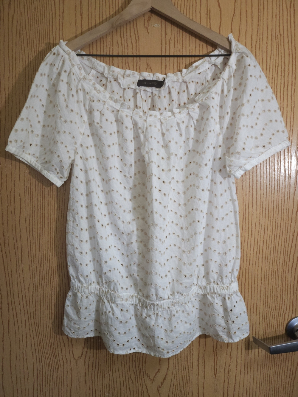 The Limited Cream Eyelet Peasant Tunic with Gold Dots